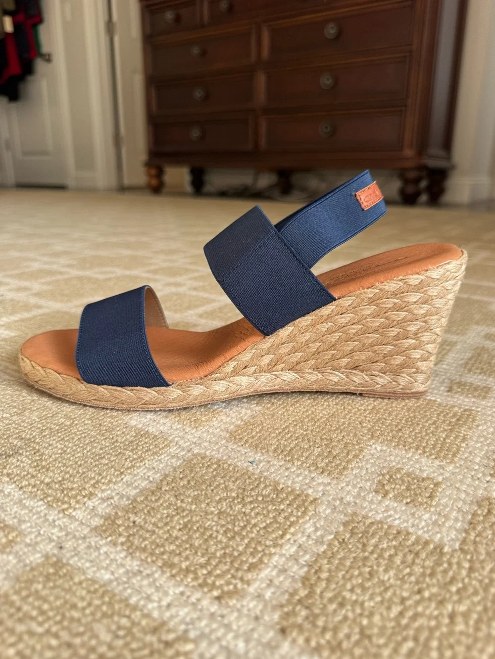 Andre Assous Allison Espadrille Wedge Sandals Navy Elastic Size 11